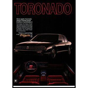 1985 Oldsmobile Toronado Coupe Vintage Print Ad Burgundy Interior 80s Wall Art